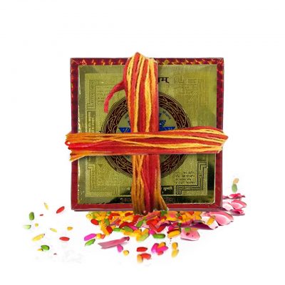 Sri Yantra Approx 4x4 Inches Energized Shree Yantra Kavach High Quality Embossed Printing - Hindu Puja Spiritual Pooja Wealth Prosperity Vaastu Dosha