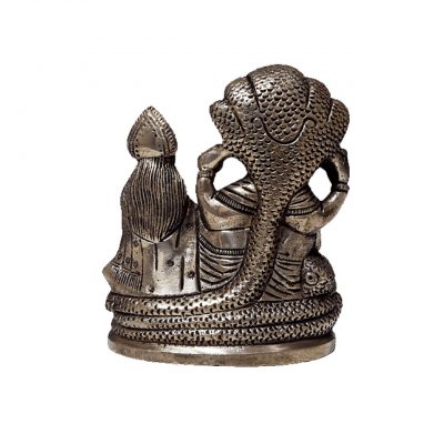 Lord Vishnu and Goddess Lakshmi Seated on Sheshnag Brass Idol 3.7 inch for Home Temple