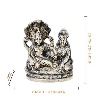 Lord Vishnu and Goddess Lakshmi Seated on Sheshnag Brass Idol 3.7 inch for Home Temple