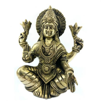 Lakshmi Statue Goddess of Wealth and Prosperity 6 Inch Brass Figurine