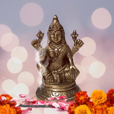 Lakshmi Statue Hindu Goddess of Wealth, Prosperity 4 Inch Brass Figurine
