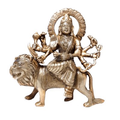 Antique Durga Brass Statue 6 inch Pooja Figurine for Home Temple Durga Sculpture for Navratri Pooja