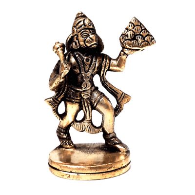 Hindu Lord Hanuman Flying Bajrangbali 3 Inch Brass Statue for Pooja Temple