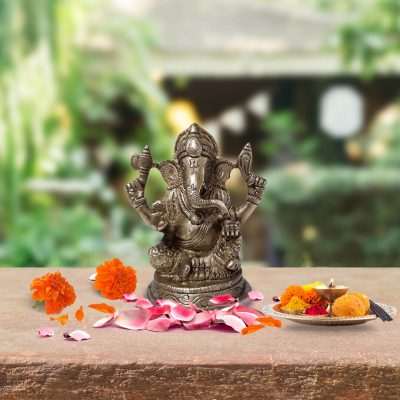 3.5 Inch Hindu Lord Ganesha Brass God of Success Statue for Home