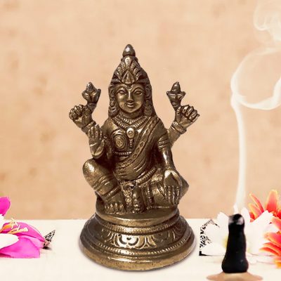 Lakshmi Statue Hindu Goddess of Wealth, Prosperity 4 Inch Brass Figurine