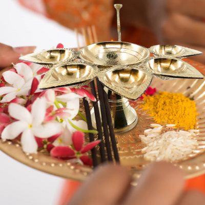 Handmade Brass Panchdeep Aaarti Diya for Home Pooja / Temple Pooja