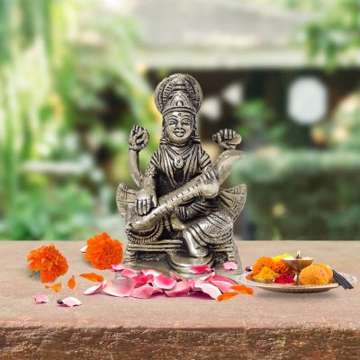 3.6 Inch Saraswati Statue Hindu Goddess of Knowledge, Music, Arts, and Wisdom Sculpture Figurine