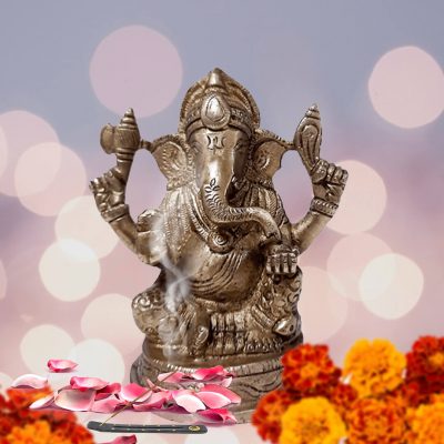 3.5 Inch Hindu Lord Ganesha Brass God of Success Statue for Home