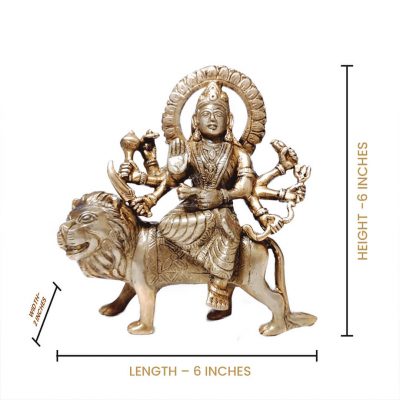 Antique Durga Brass Statue 6 inch Pooja Figurine for Home Temple Durga Sculpture for Navratri Pooja