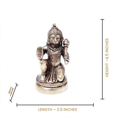 indu God Hanuman Bajrangbali 4.5 Inch Brass Statue for Pooja Temple