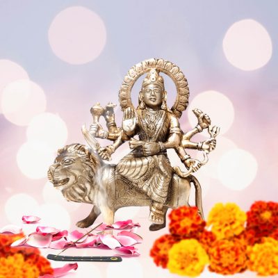 Antique Durga Brass Statue 6 inch Pooja Figurine for Home Temple Durga Sculpture for Navratri Pooja
