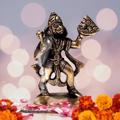 Hindu Lord Hanuman Flying Bajrangbali 3 Inch Brass Statue for Pooja Temple