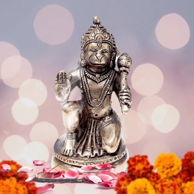 Hindu God Hanuman Bajrangbali 4.5 Inch Brass Statue for Pooja Temple