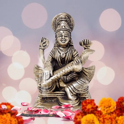 3.6 Inch Saraswati Statue Hindu Goddess of Knowledge, Music, Arts, and Wisdom Sculpture Figurine