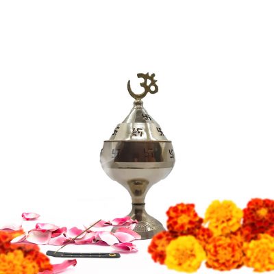 OM Swastik Hindu Brass Akhand Jyoti Diya for Pooja Indian Akhand Diya for Home Pooja